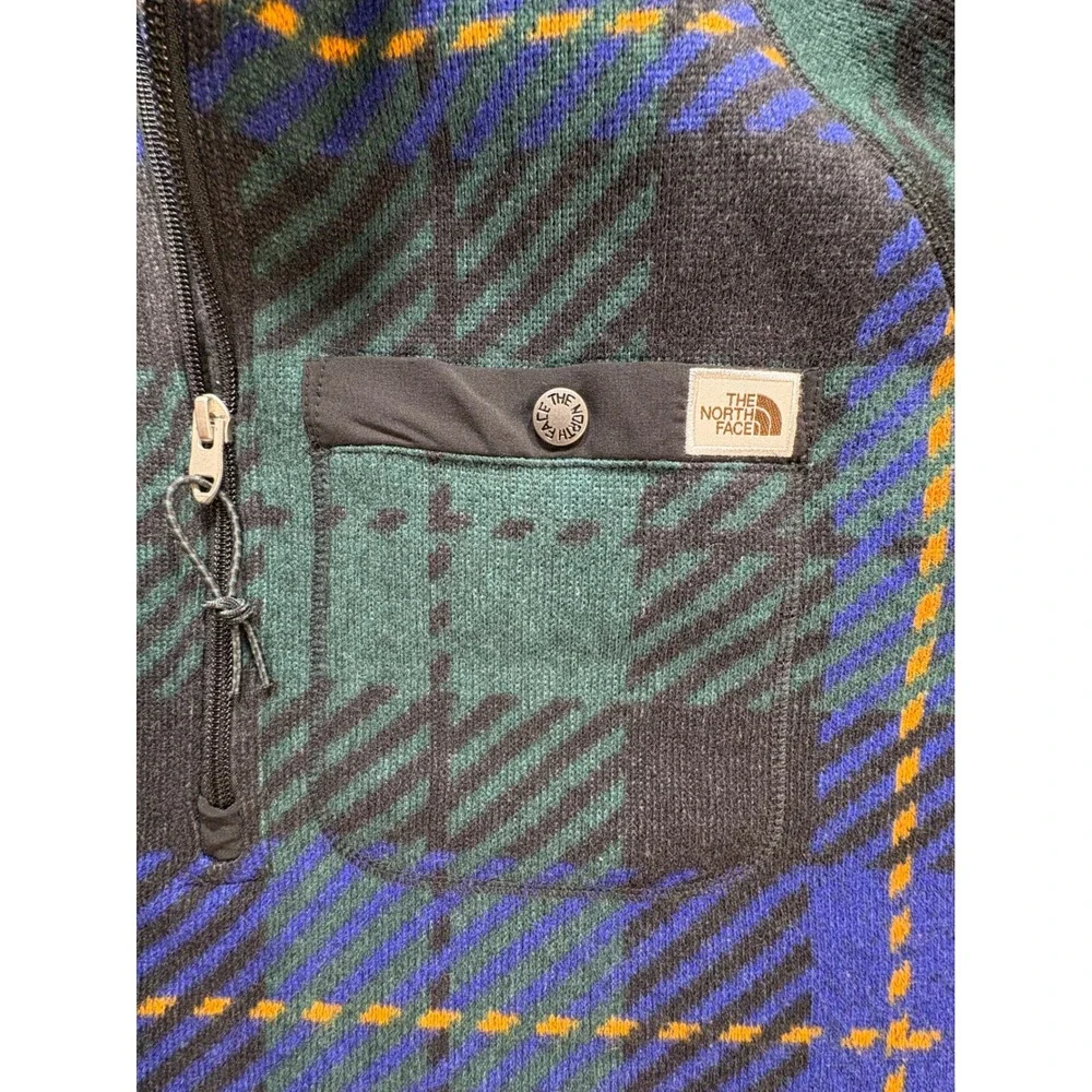 The North Face Mens Plaid Fleece Quarter Zip Pullover Blue Green NF0A7WR8 FA22 M